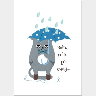 Cute cat in the rain Posters and Art